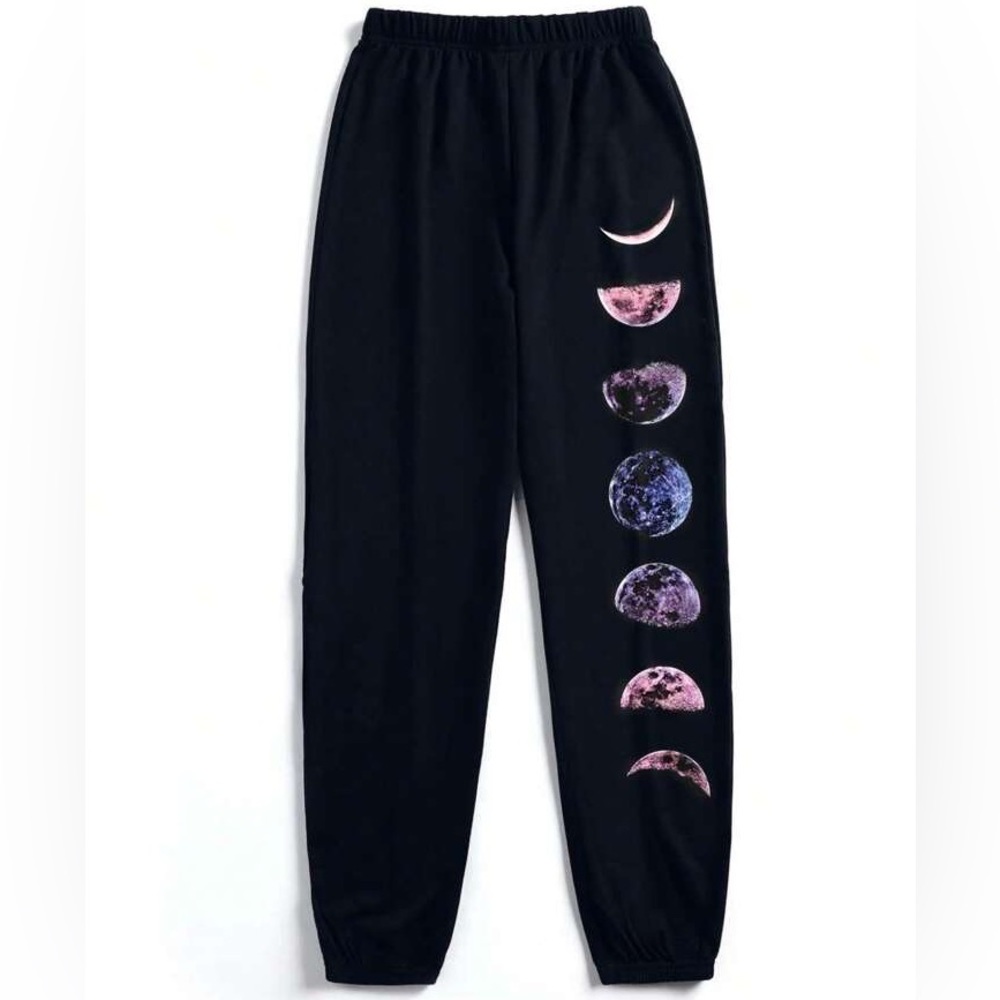 Moon Print Elastic Waist Sweatpants